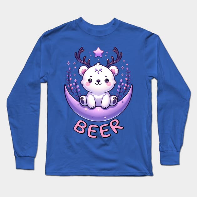 BEER Cute& Kawaii Bear with Deer Antlers Long Sleeve T-Shirt by WitchyArty